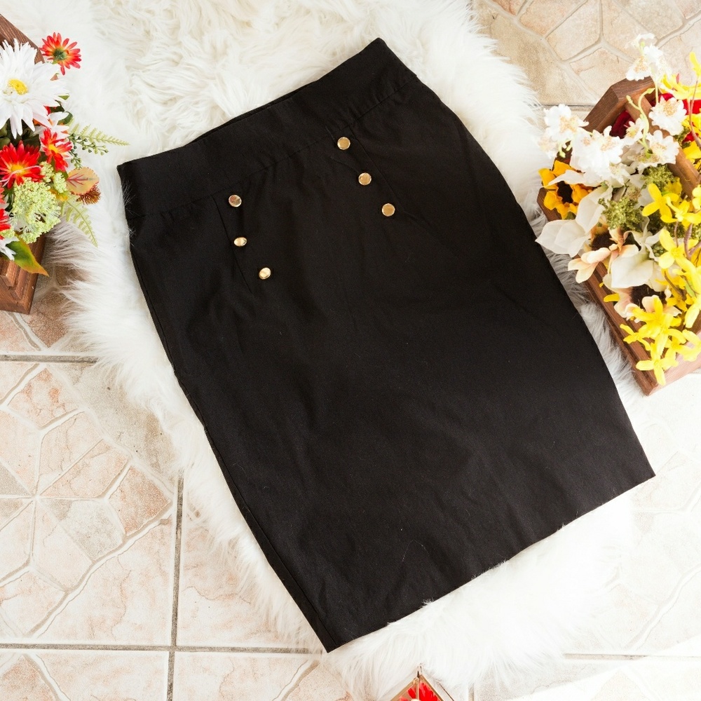 Sailor Buttoned Long Black Pencil Skirt